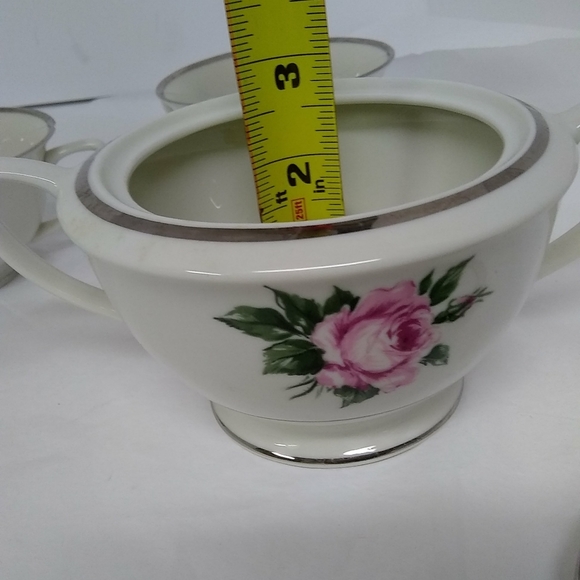 Royal Jackson Fine china 3 Cups 1 Sugar Dish 5pc Pink Rose w/ Silver Trim Patt.. - Picture 4 of 11